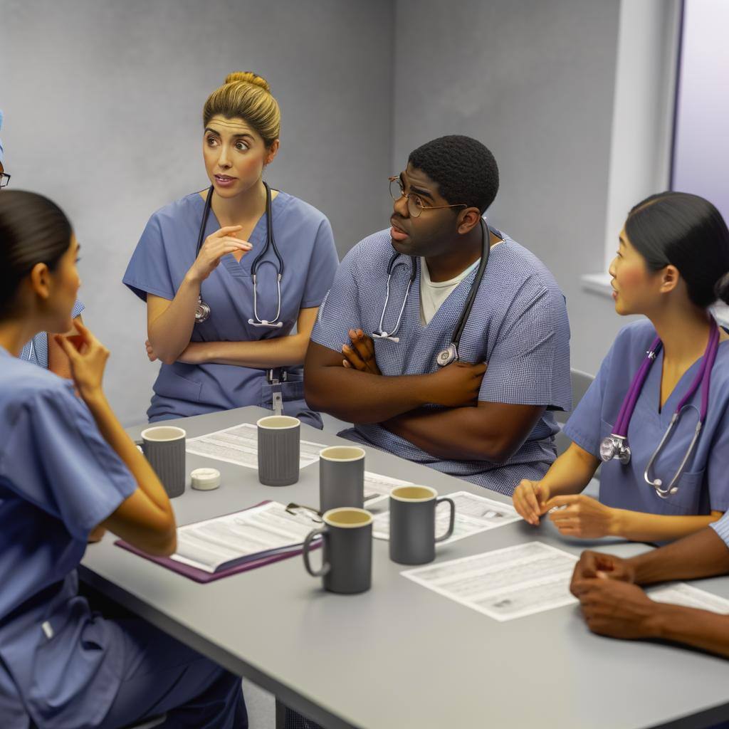 Nurses discussing at meeting table